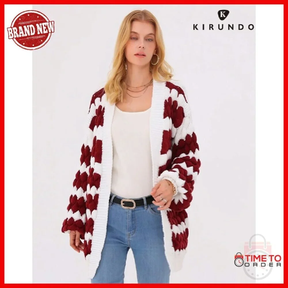 Chunky Knit Cardigan Open Front Lantern Sleeve Winter Sweater Cozy